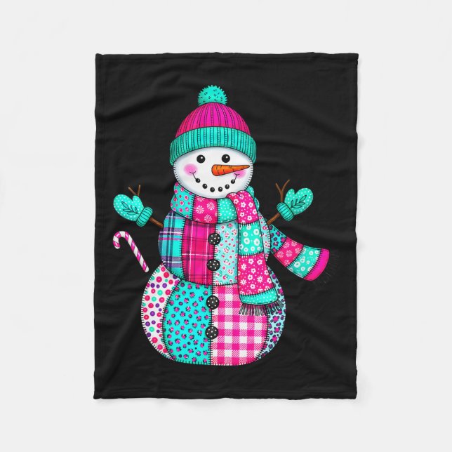 Womens Christmas Patchwork Snowman Preppy Retro Me Fleece Blanket (Front)