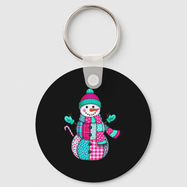Womens Christmas Patchwork Snowman Preppy Retro Me Key Ring (Front)