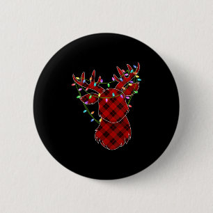 Womens Christmas Red Buffalo Plaid Reindeer Xmas L 6 Cm Round Badge