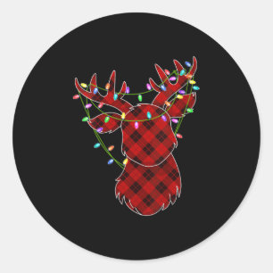Womens Christmas Red Buffalo Plaid Reindeer Xmas L Classic Round Sticker