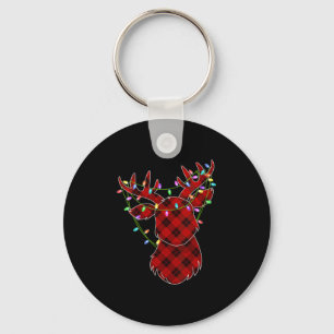 Womens Christmas Red Buffalo Plaid Reindeer Xmas L Key Ring