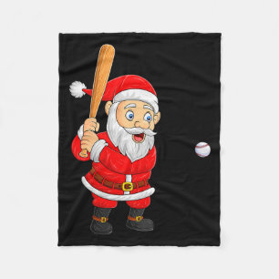 Womens Christmas Santa Playing Baseball Xmas Funny Fleece Blanket