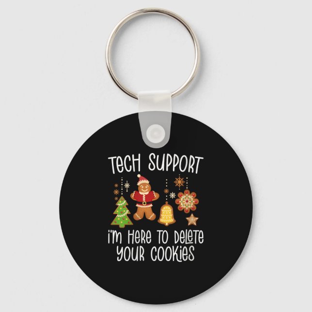 Womens Christmas Tech Suprt Here To Delete Cookie  Key Ring (Front)