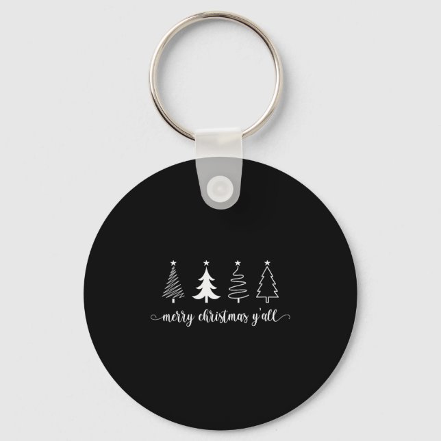 Womens Christmas Tree Merry Christmas Y'all Cute W Key Ring (Front)