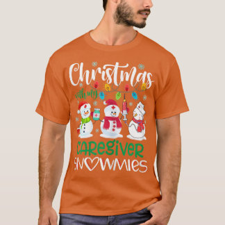 Womens Christmas With My Caregiver Snowmies Stetho T-Shirt