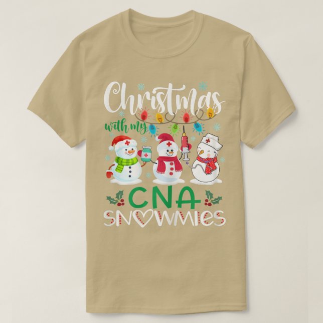 Womens Christmas With My CNA Snowmies Nurse Stetho T-Shirt (Design Front)