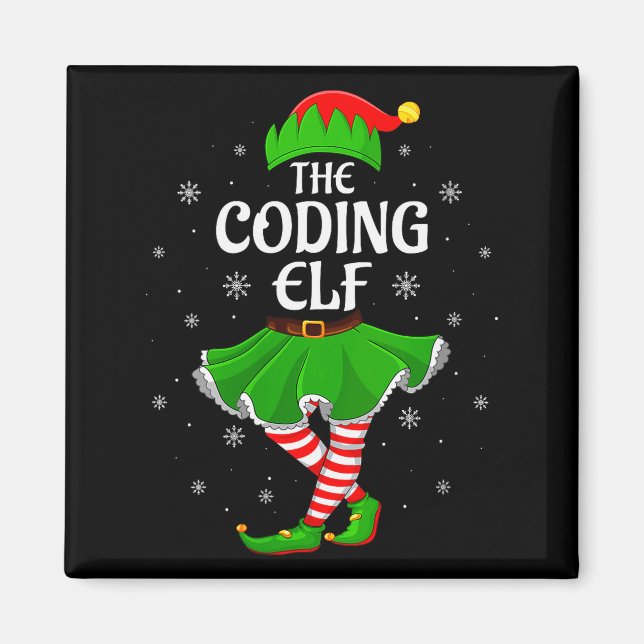 Womens Coding Elf Christmas Family Girls Women Elf Magnet (Front)