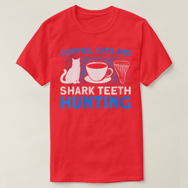 Womens Coffee Cats And Shark Teeth Hunting Tooth H T-Shirt (Design Front)