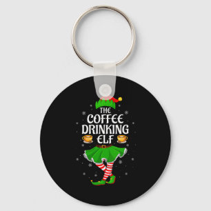 Womens Coffee Drinking Elf Christmas Girls Women E Key Ring