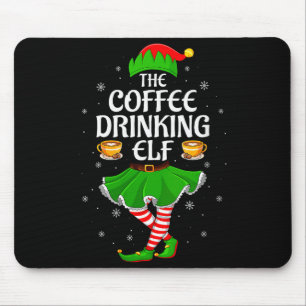 Womens Coffee Drinking Elf Christmas Girls Women E Mouse Pad