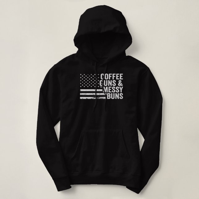 Womens Coffee Guns & Messy Buns - Camo USA Flag Wo Hoodie (Design Front)