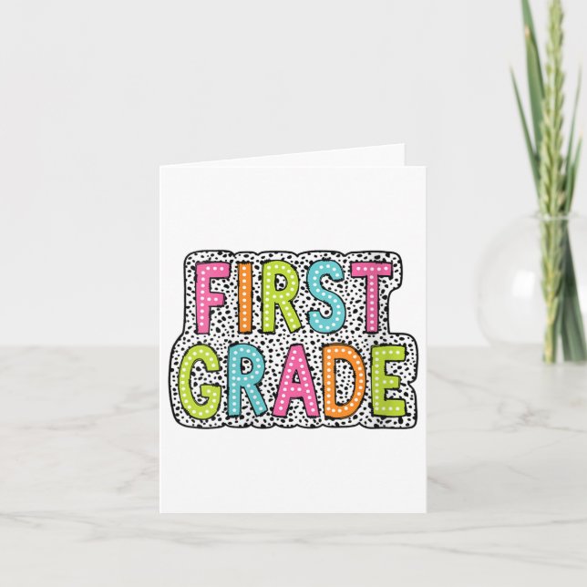 Womens Colourful First Grade Teacher Appreciation  Card (Front)