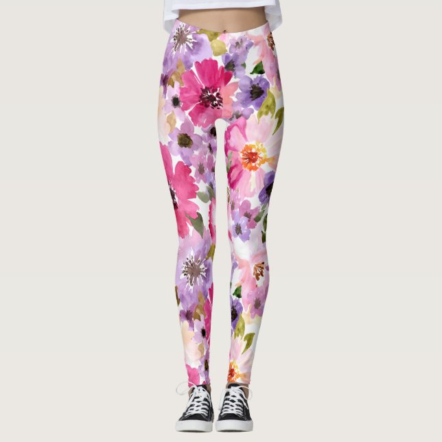 Women's Colourful Floral Print Leggings (Front)