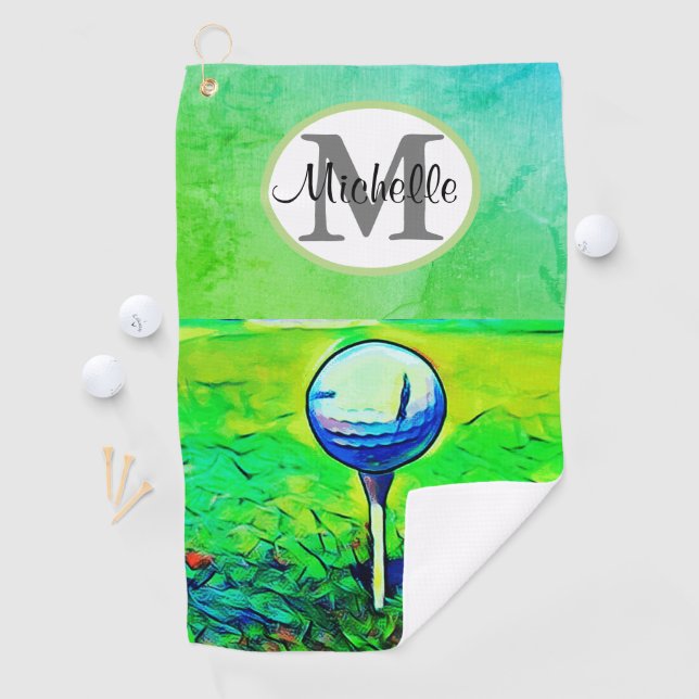 Women's Colourful Monogram Name Tee Off Towel (InSitu)