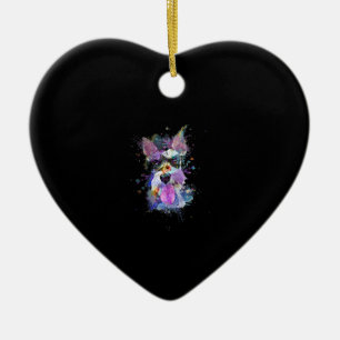 Womens Colourful Schnauzer Dog Design V-Neck Ceramic Tree Decoration