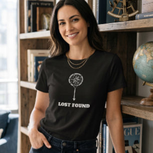 Womens Compass Arrow Lost Found Graphic Black T-Shirt