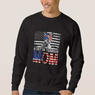 Womens Cool Boston Terrier Mum Usa Flag Patriotic  Sweatshirt