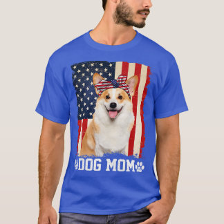 Womens Cool Corgi Dog Mum American Flag Mothers Da T-Shirt