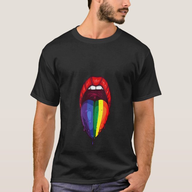 Womens Cool Lgbt Pride Lip And Tongue  Funny Rainb T-Shirt (Front)