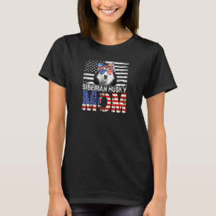 Womens Cool Siberian Husky Mum Usa Flag Patriotic T-Shirt