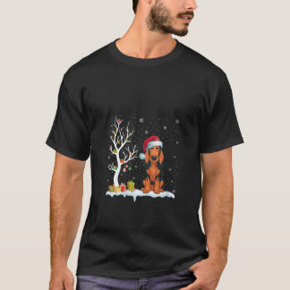Womens Coonhound Dog Santa Hat Festive Tree Light T-Shirt