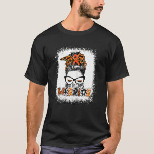 Womens Copd Warrior Messy Bun Leopard Bleached T-Shirt