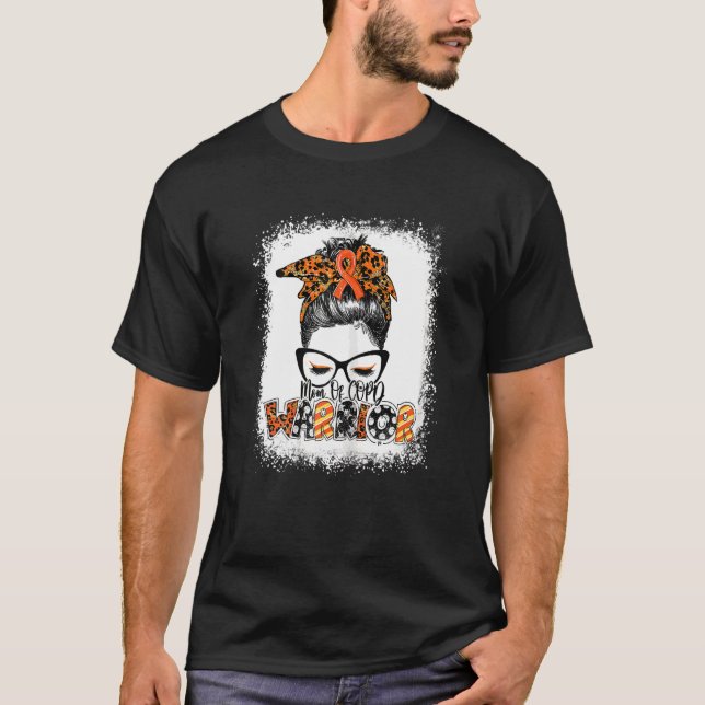 Womens Copd Warrior Messy Bun Leopard Bleached T-Shirt (Front)