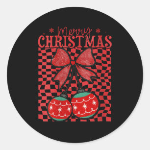 Womens Coquette Bow Christmas Cherries Merry Chris Classic Round Sticker