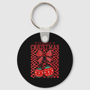 Womens Coquette Bow Christmas Cherries Merry Chris Key Ring