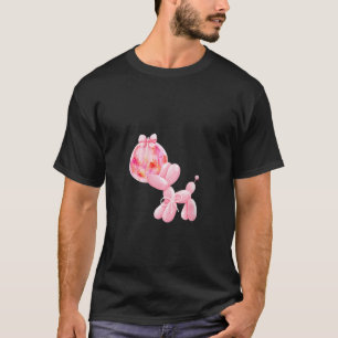 Womens Coquette Pink Disco Ball Balloon Dog Bow Ri T-Shirt