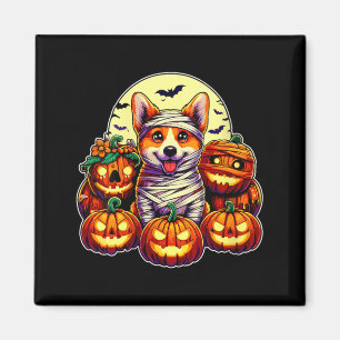 Womens Corgi Mummy And Pumpkins Cute Halloween Magnet