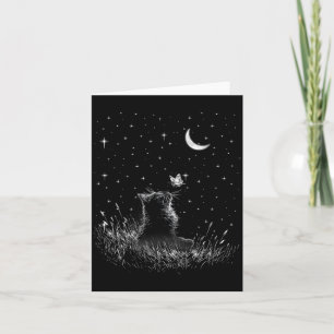 Womens Cottagecore Floral Butterfly Black Cat Card