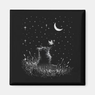 Womens Cottagecore Floral Butterfly Black Cat Magnet