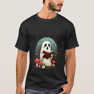 Womens Cottagecore Ghost Reading Book Mushroom Flo T-Shirt