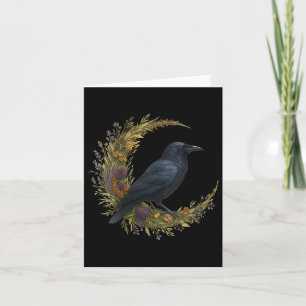Womens Cottagecore Halloween Crow Witchy Floral Mo Card