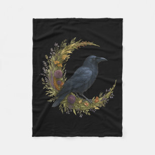 Womens Cottagecore Halloween Crow Witchy Floral Mo Fleece Blanket