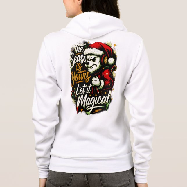 Women's Cozy Christmas Bear DJ Holiday Hoodie (Back)