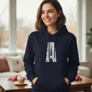 Women's Cozy Letter A Hoodie with Pine Tree Design