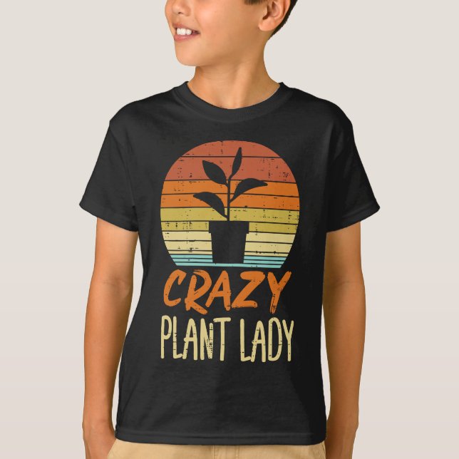 Womens Crazy Plant Lady Sunset Retro Gardening Gar T-Shirt (Front)