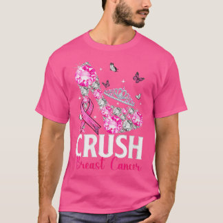 Womens Crush Breast Cancer Awareness Bling Ribbon  T-Shirt