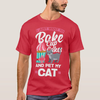 Womens Cupcake Baking Cat Owner T-Shirt