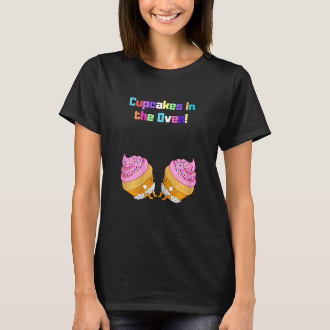 Womens Cupcakes In The Oven Pregnancy Announcement T-Shirt (Front)