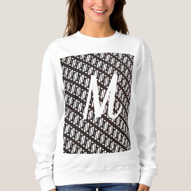 Women's Custom Initial Java Ethnic Batik & White Sweatshirt (Front)