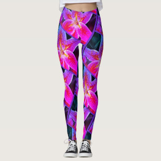 Women's Custom Leggings, Stargazer Lily Pattern Leggings