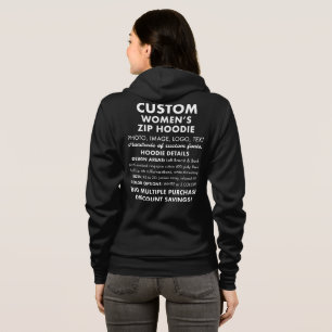 Women's Custom Personalised Black Full Zip Hoodie