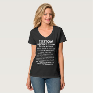 Women's Custom Personalised Black V-Neck T-Shirt