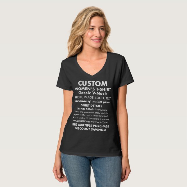 Women's Custom Personalised Black V-Neck T-Shirt (Front Full)