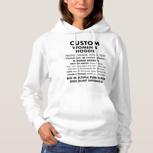Women's Custom Personalised Classic White Hoodie (Front)