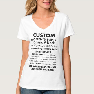 Women's Custom Personalised White V-Neck T-Shirt