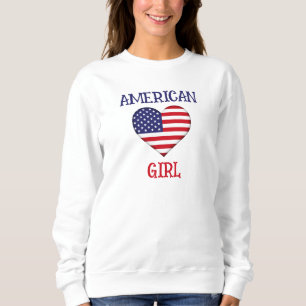 Women's Cute 4th Of July Gifts American Girl White Sweatshirt